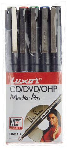 Luxor CD /DVD/ OHP Marker Pens, Assorted Colours - Pack of 5